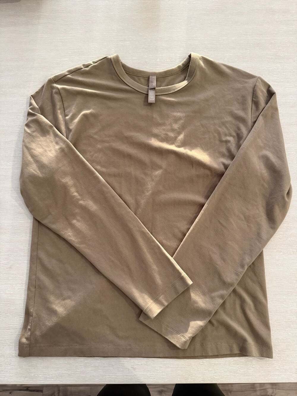 SKIMS Cotton Rib Long Sleeve T-Shirt Khaki Tan Size S